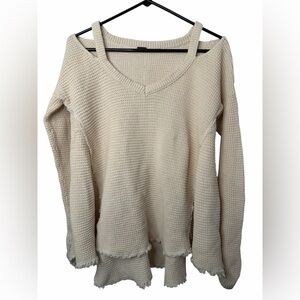 Free People Moonshine Cold Shoulder Long Sleeve In Oatmeal Asymmetrical